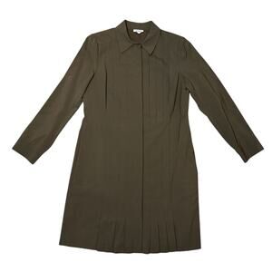 Worth New York Pleated Button Up Shirt Dress Wool Blend Olive Green - Size 12